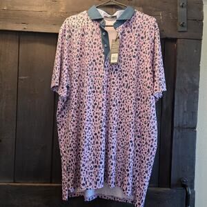 Greyson Magical Ferns Polo Mauve Mist XXL Pink Blue Botanical Golf Casual NEW
